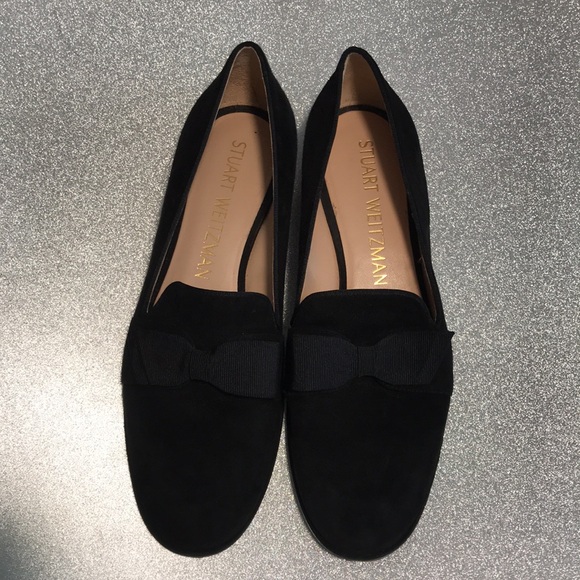Stuart Weitzman Keegan Bow Flat Loafers In Black Suede. 10 1/2 - Picture 2 of 7